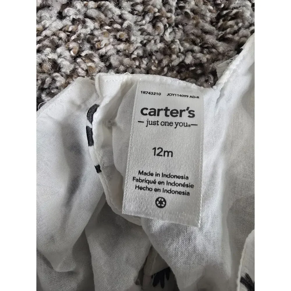 Carters Baby Girls Sz 12M Long Sleeve Knee Length Dress Black White Floral